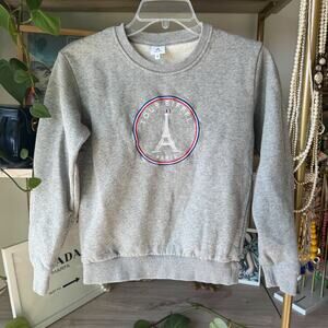 Tour Eiffel Paris Embroidered Gray Crewneck Pullover Sweatshirt, Youth Girls 12